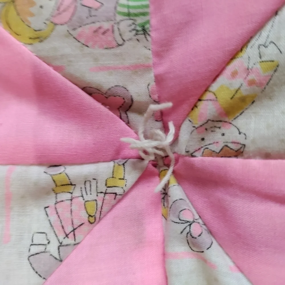 Vintage handmade child's quilt and matching pillow pink and print